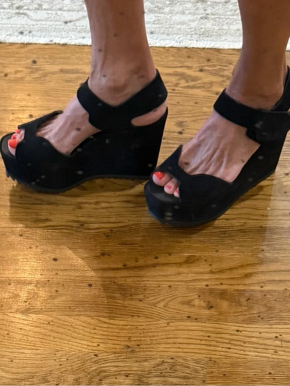 Pedro Garcia Black Suede Platform Wedge Sandals